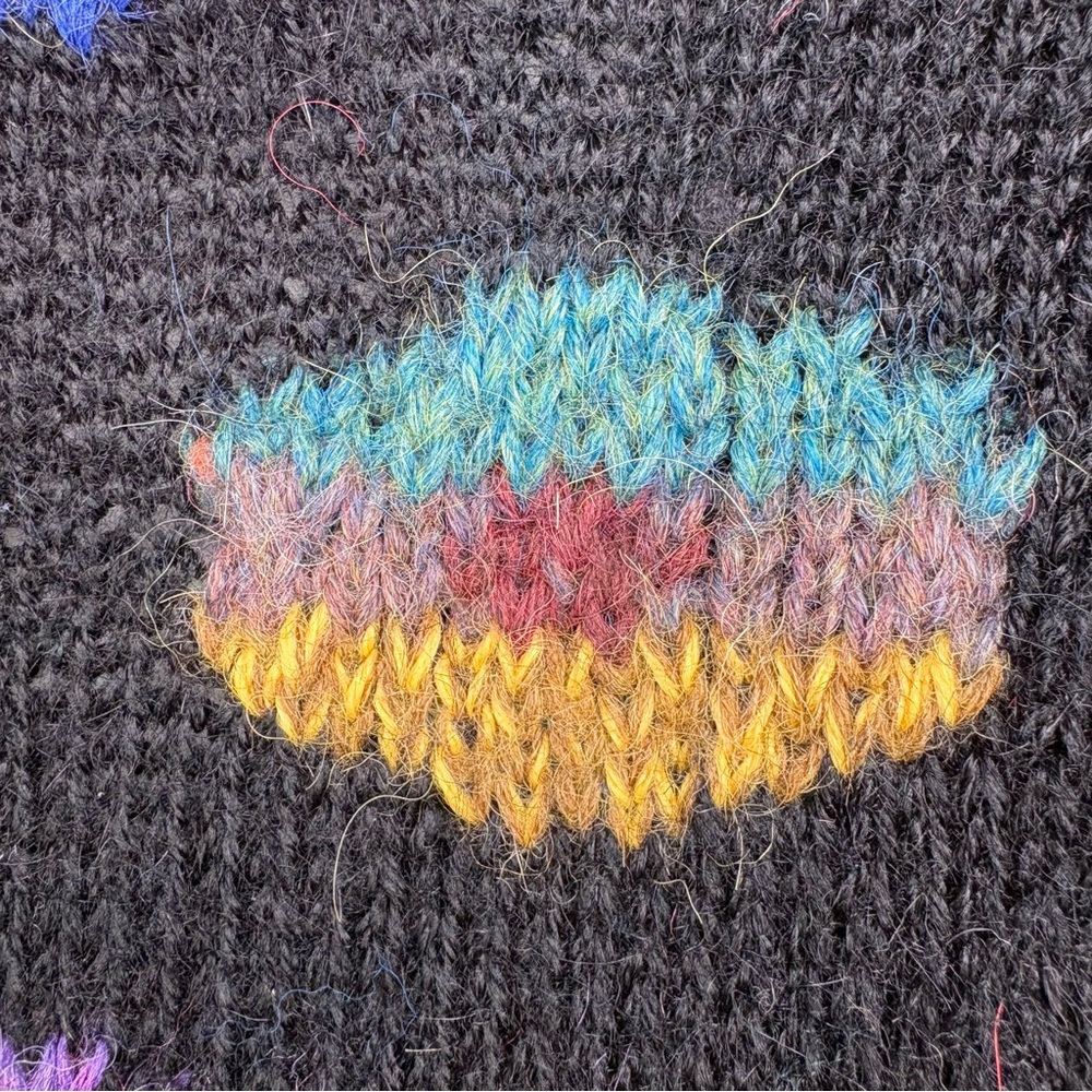 Vintage Peruvian Connection Sweater Womens Large Black Bright Floral *Flawed - Picture 9 of 15